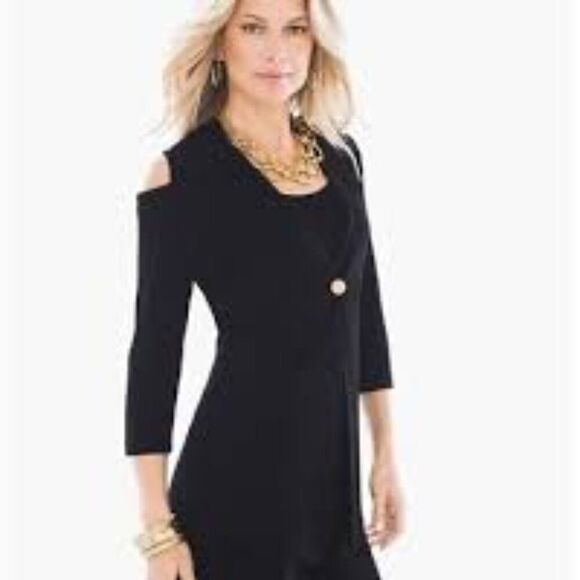 Chico’s Travelers Black Cut Out Cold Shoulder Single Button Jacket Size 1/Medium - Picture 1 of 12